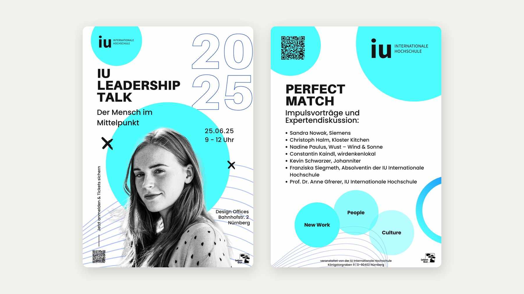 Vorder- und Rückseite der Einladung zum IU Leadership Talk 2025