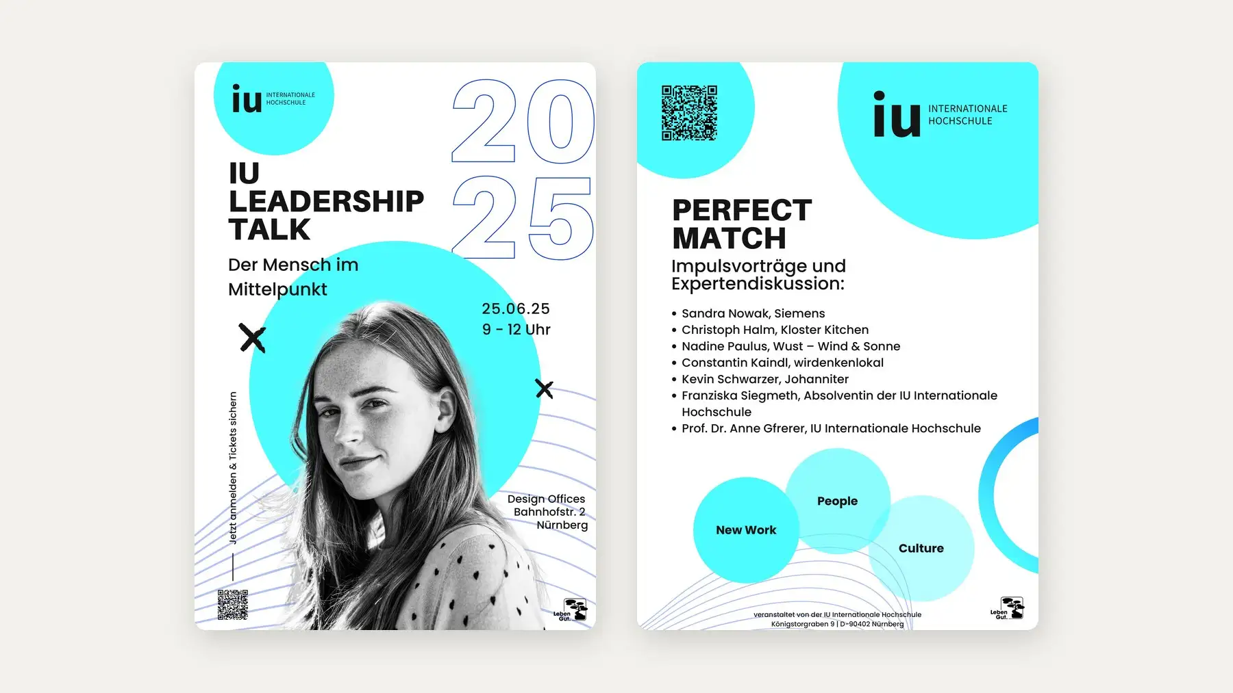 Vorder- und Rückseite der Einladung zum IU Leadership Talk 2025